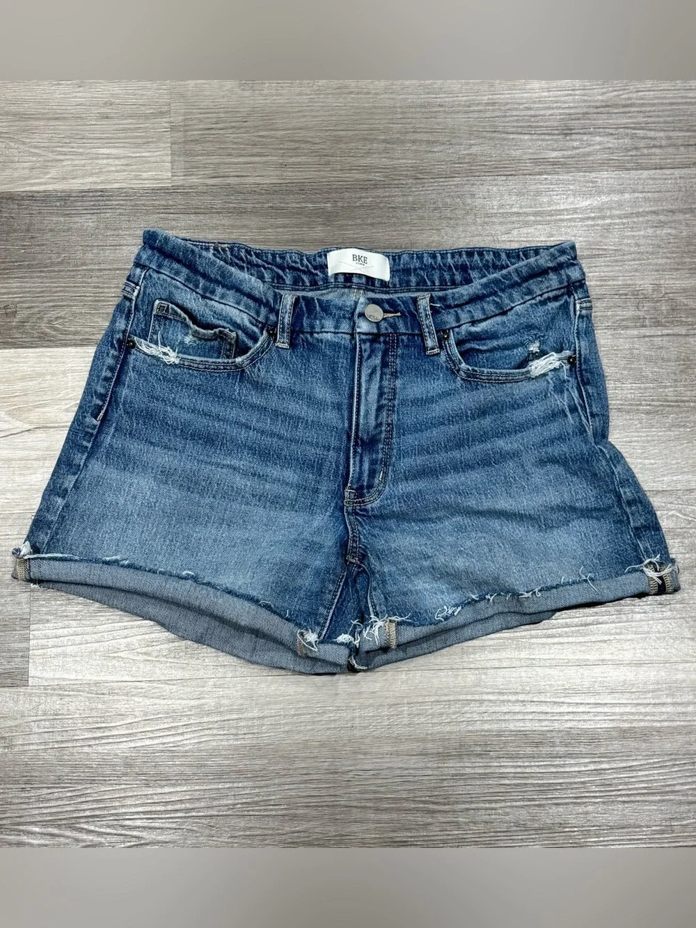 BKE Distressed Denim Cutoff Shorts Size 31 Medium Wash Festival Y2K Casual